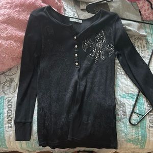 y2k black long sleeve rhinestone tee